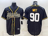 Men's Pittsburgh Steelers #90 TJ Watt Black With Patch Cool Base Stitched Baseball Jersey,baseball caps,new era cap wholesale,wholesale hats
